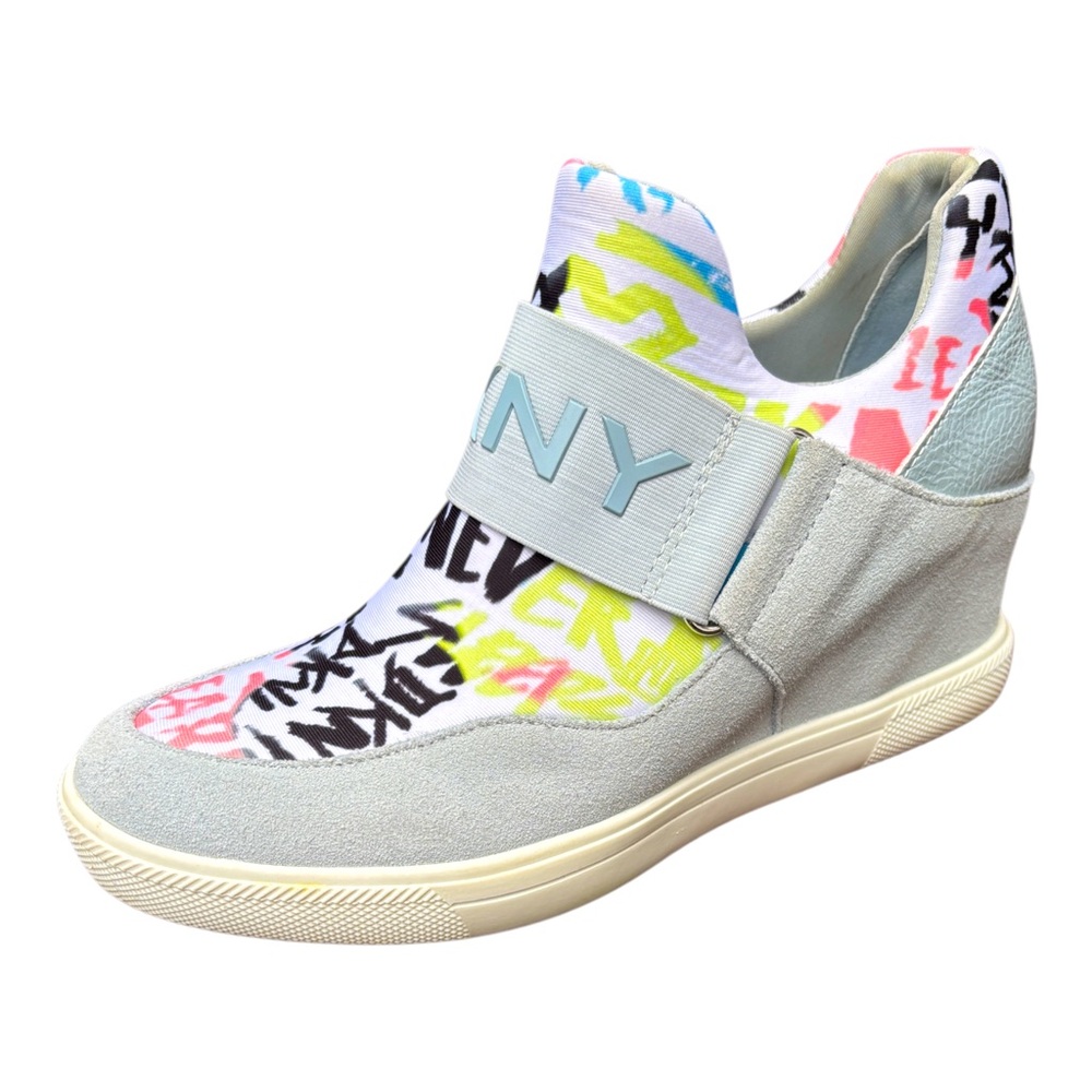 DKNY Women’s 8 “Cosmos” Multicolor Pastel Hidden Wedge Fashion Sneaker